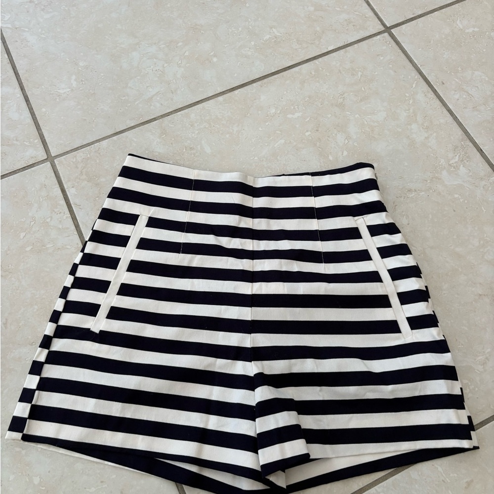 Zara Black and White Striped High-Waist Shorts